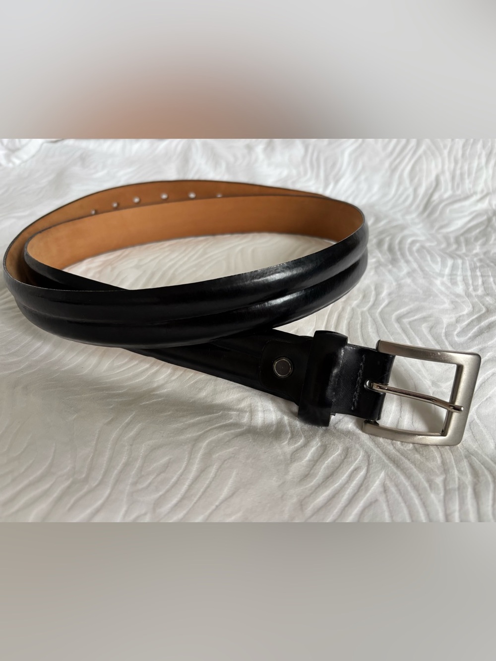 Men’s Black Leather Dress Belt with Silver Buckle